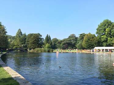 Model boats on lake in Kearsney Abbey