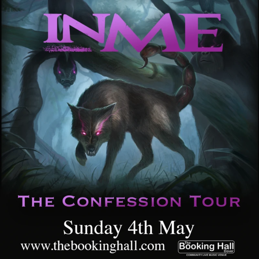 Poster for the band Inme showing a black wolf & snake, The Confession Tour.