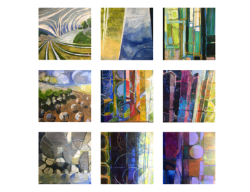 A grid of different paintings by John Horne