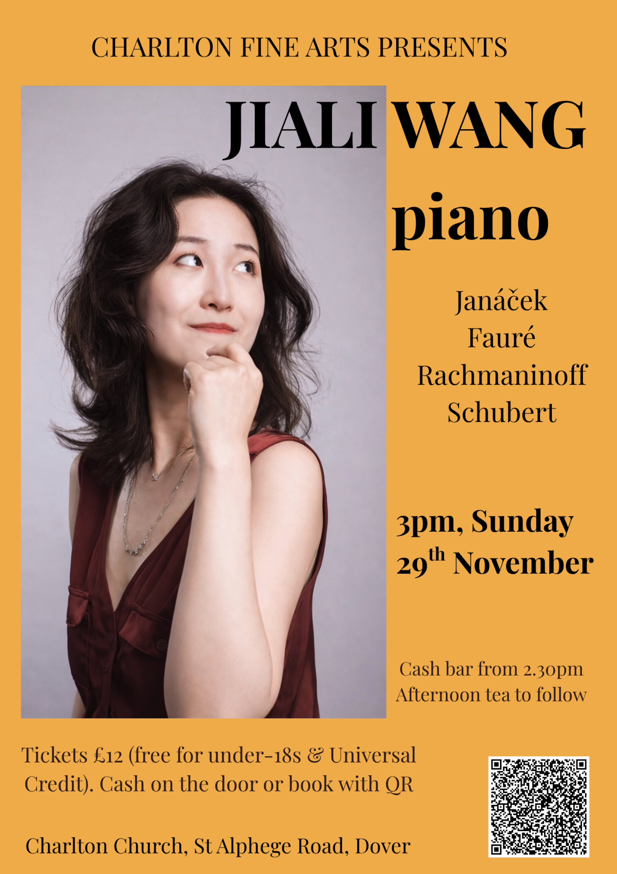 Event poster for Pianist Jiali Wang at Charlton Church On Sun 30th Nov 2026