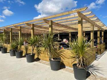 Juliet's Farm Shop Café outside seating area.