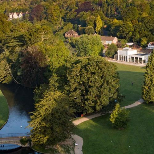 Aerial view showing the cafe at Kearsney Abbey