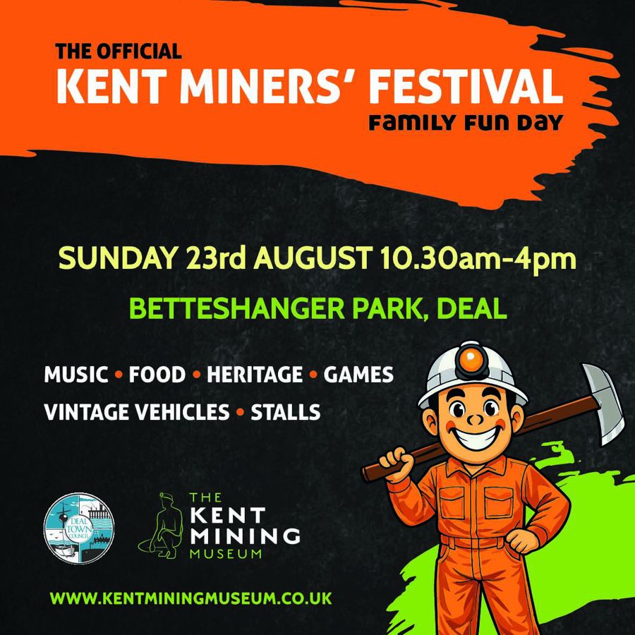 Colourful poster with cartoon of a miner