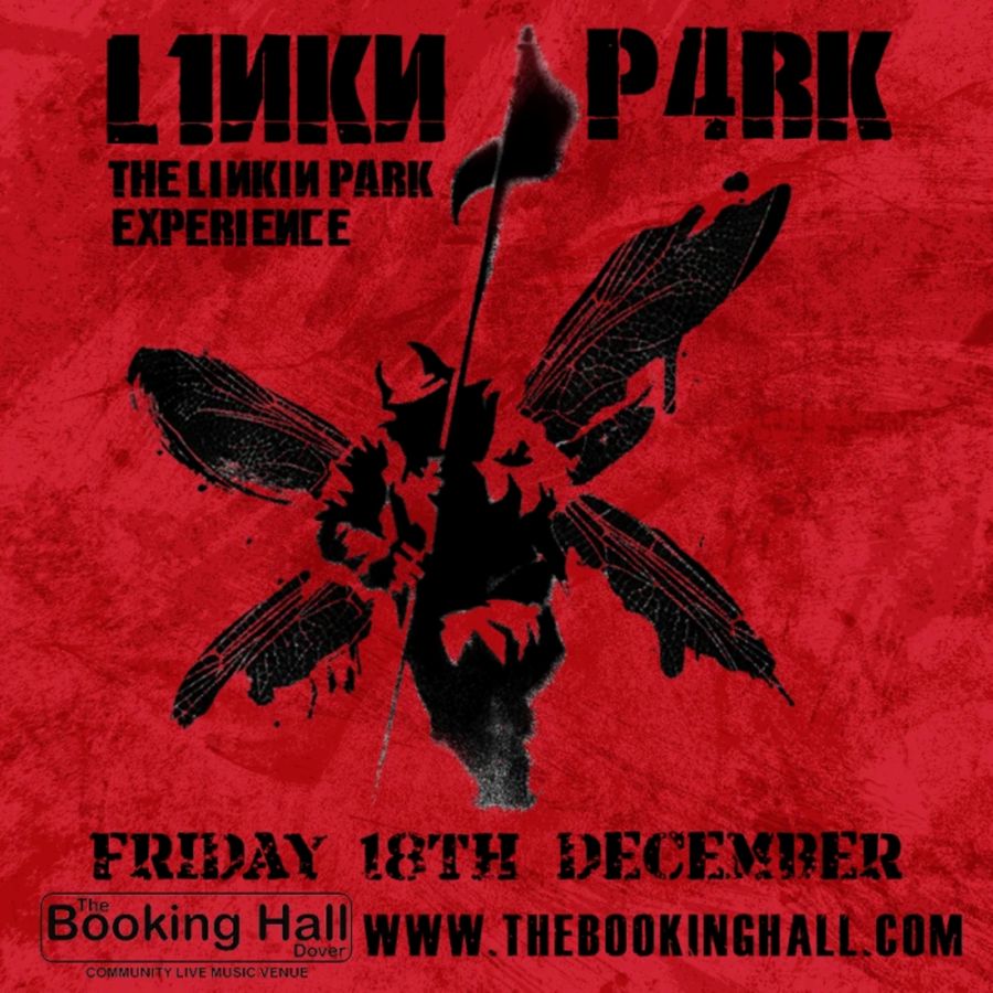 Red background with a figure with wings running and holding a flag pole