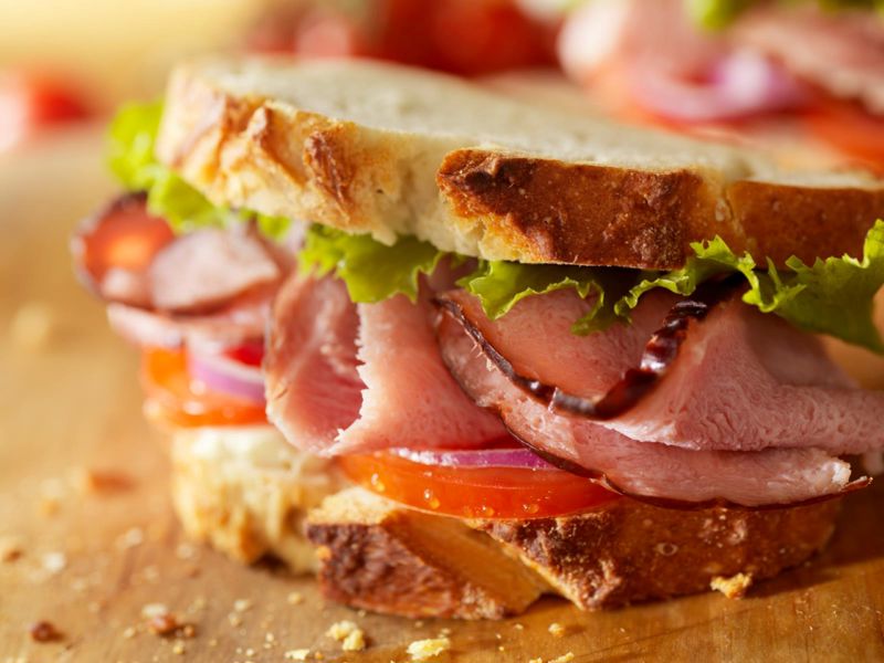 A tasty looking ham salad sandwich