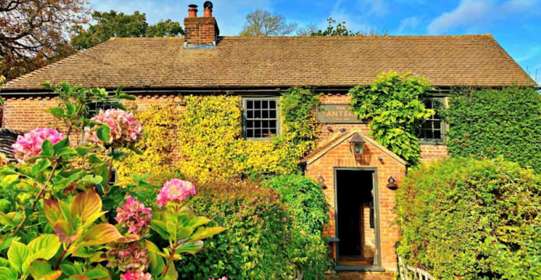 Exterior of The Lantern Inn with ivy climbing the walls and neat bushes up the pathway to the entrance.