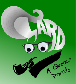 An edited version of the grease logo featuring a smoking pipe and googly eyes
