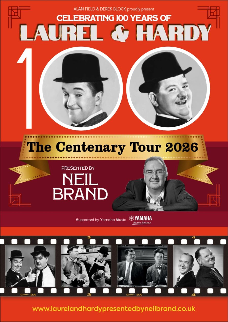 Advertising poster featuring Laurel & Hardy and Neil Brand
