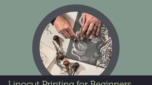 A person carving a linocut print