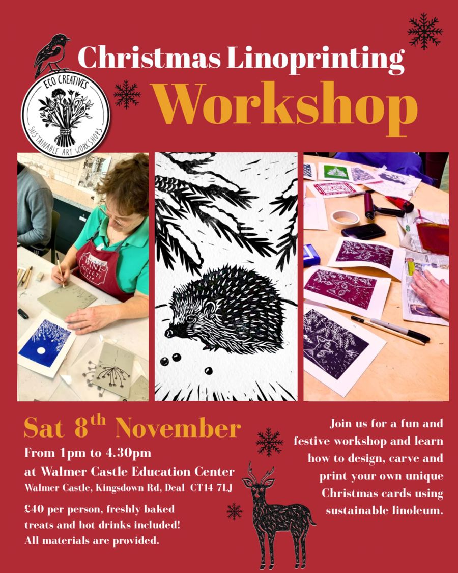 A poster advertising a linoprinting workshop