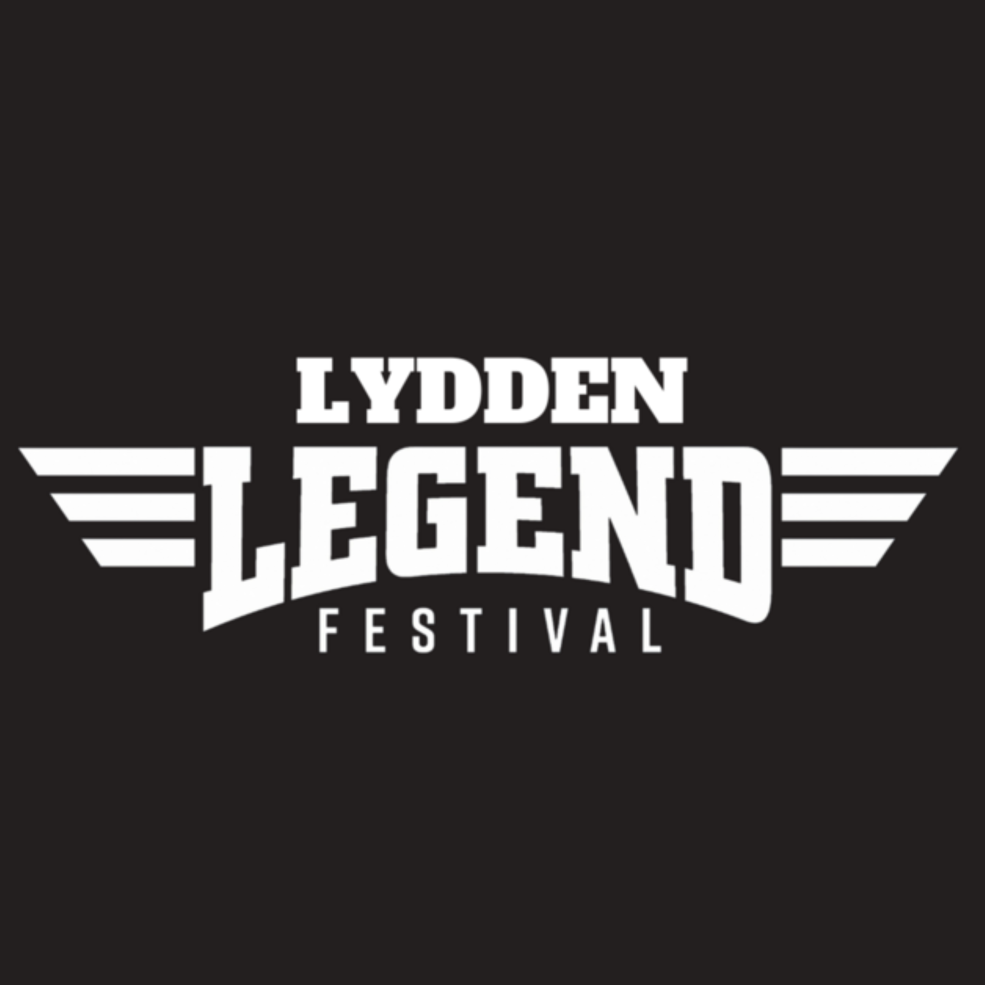 The words Lydden Legend Festival in white on a black background