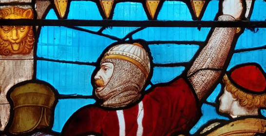 Stained glass window at the Maison Dieu