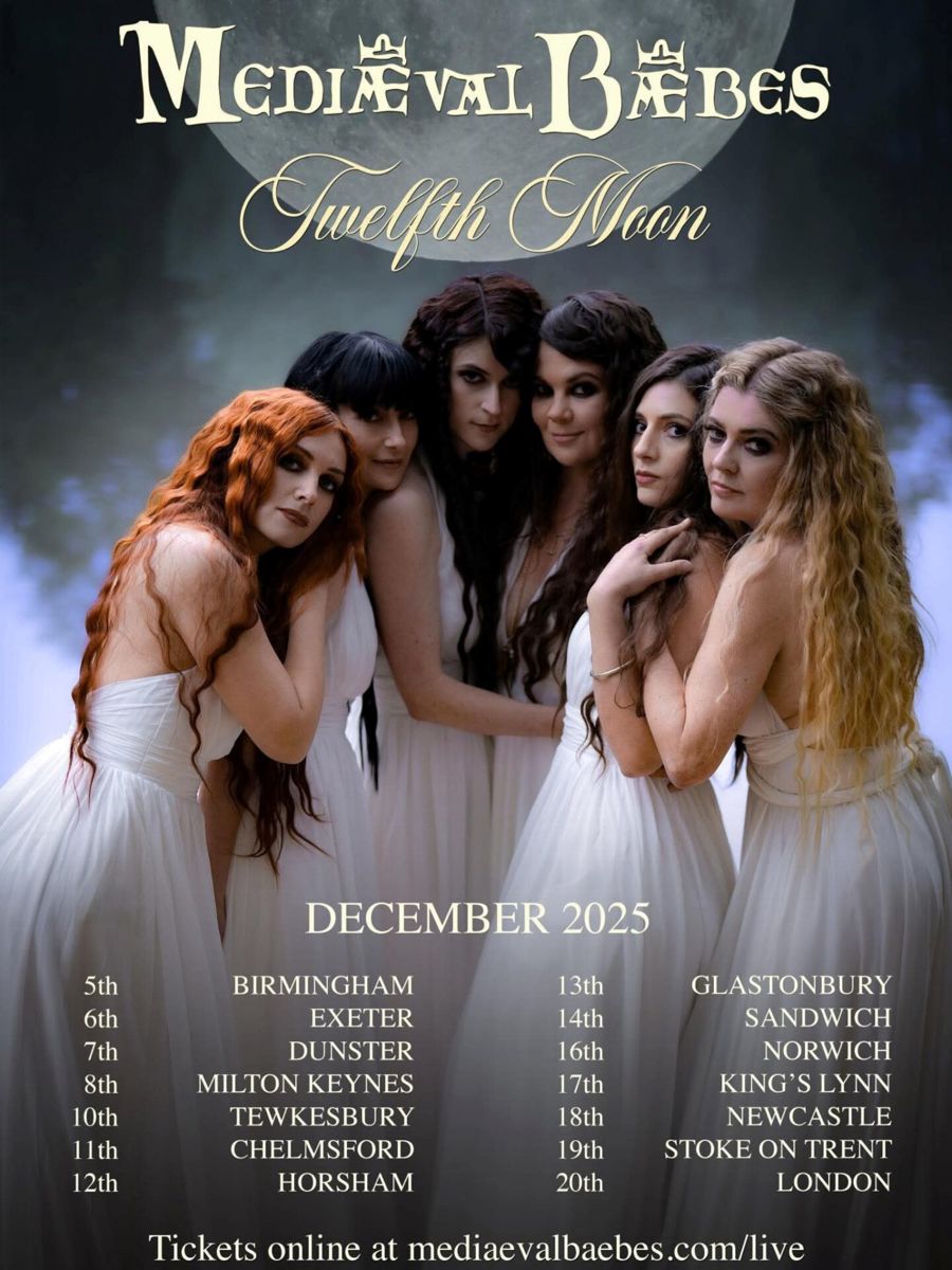 6 young women with long hair of various colours all dressed in white