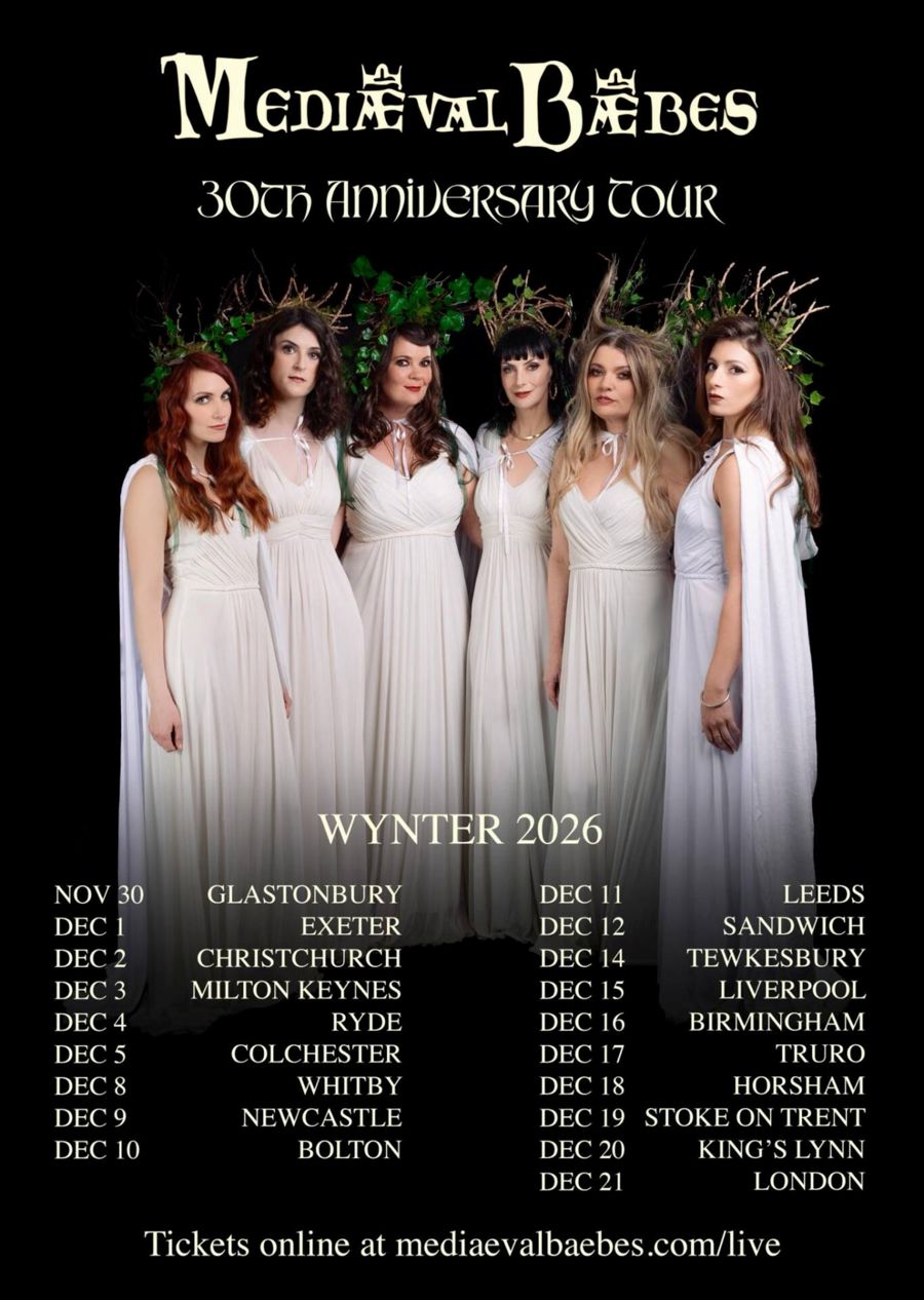 6 young women with long hair of various colours all dressed in white