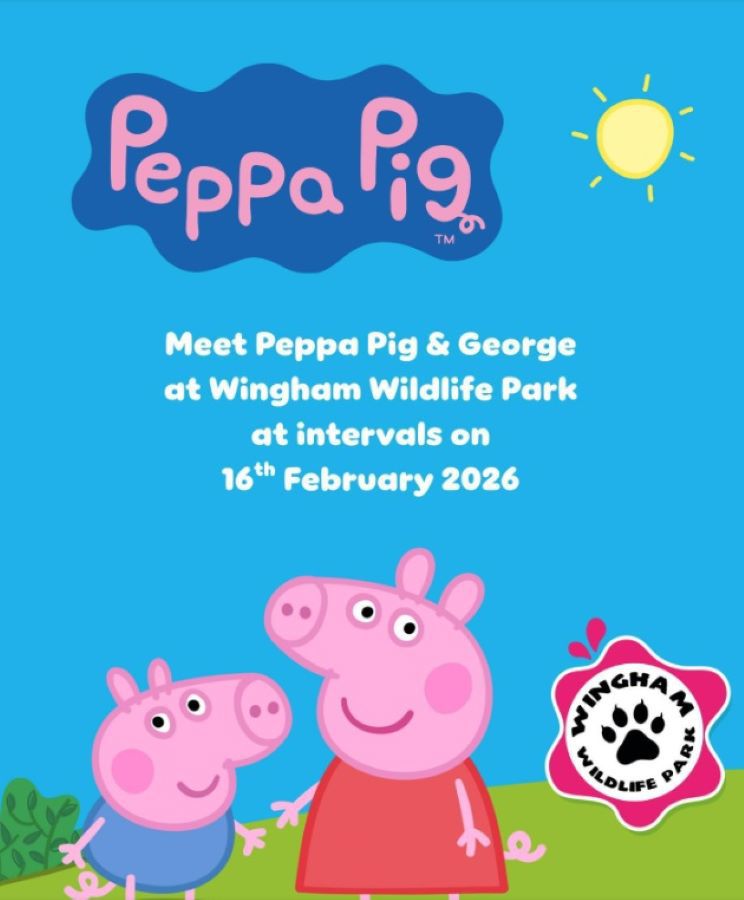 Poster of characters Peppa Pig and her little brother George coming to Wingham Wildlife Park