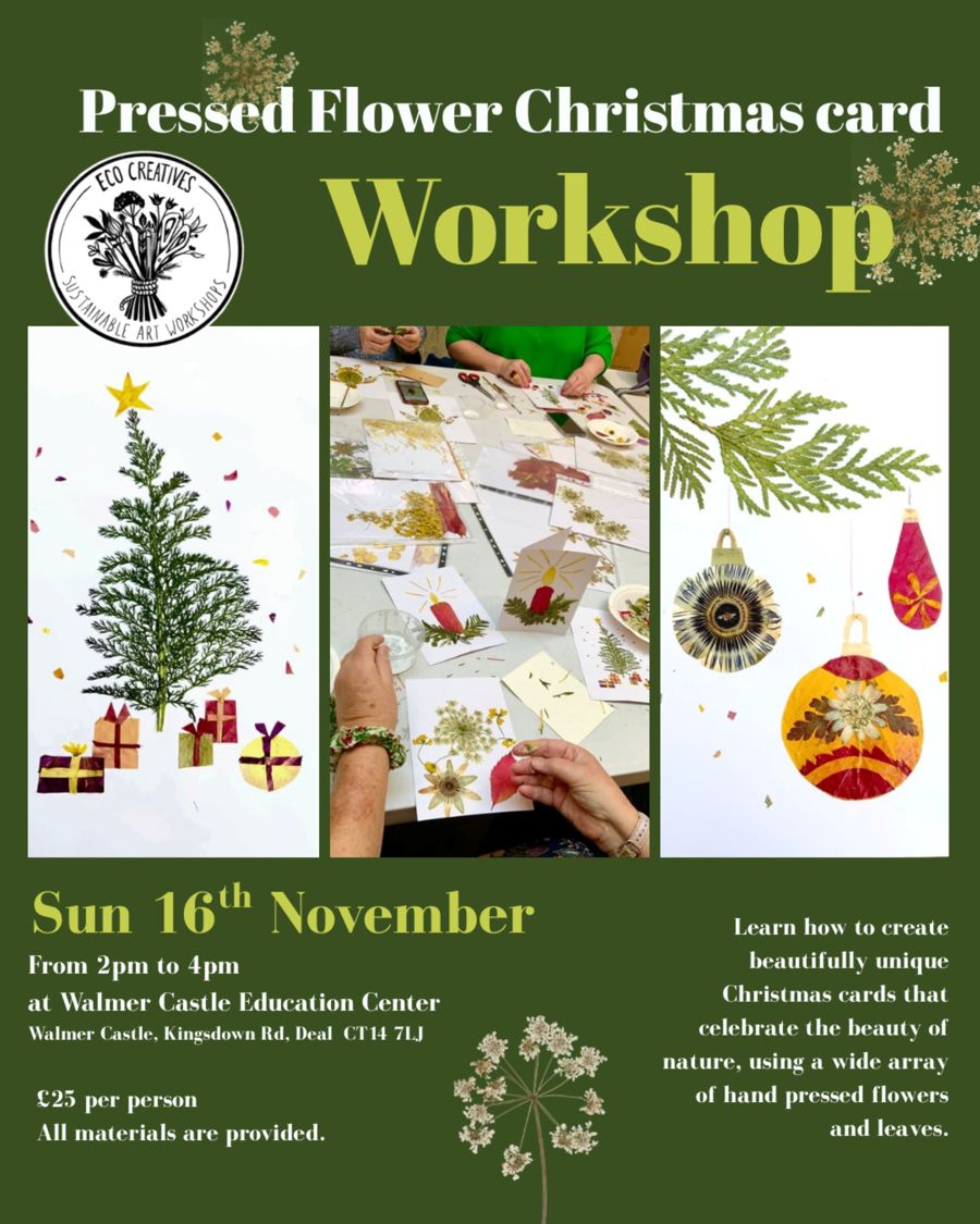 Colourful poster advertising Christmas card workshop