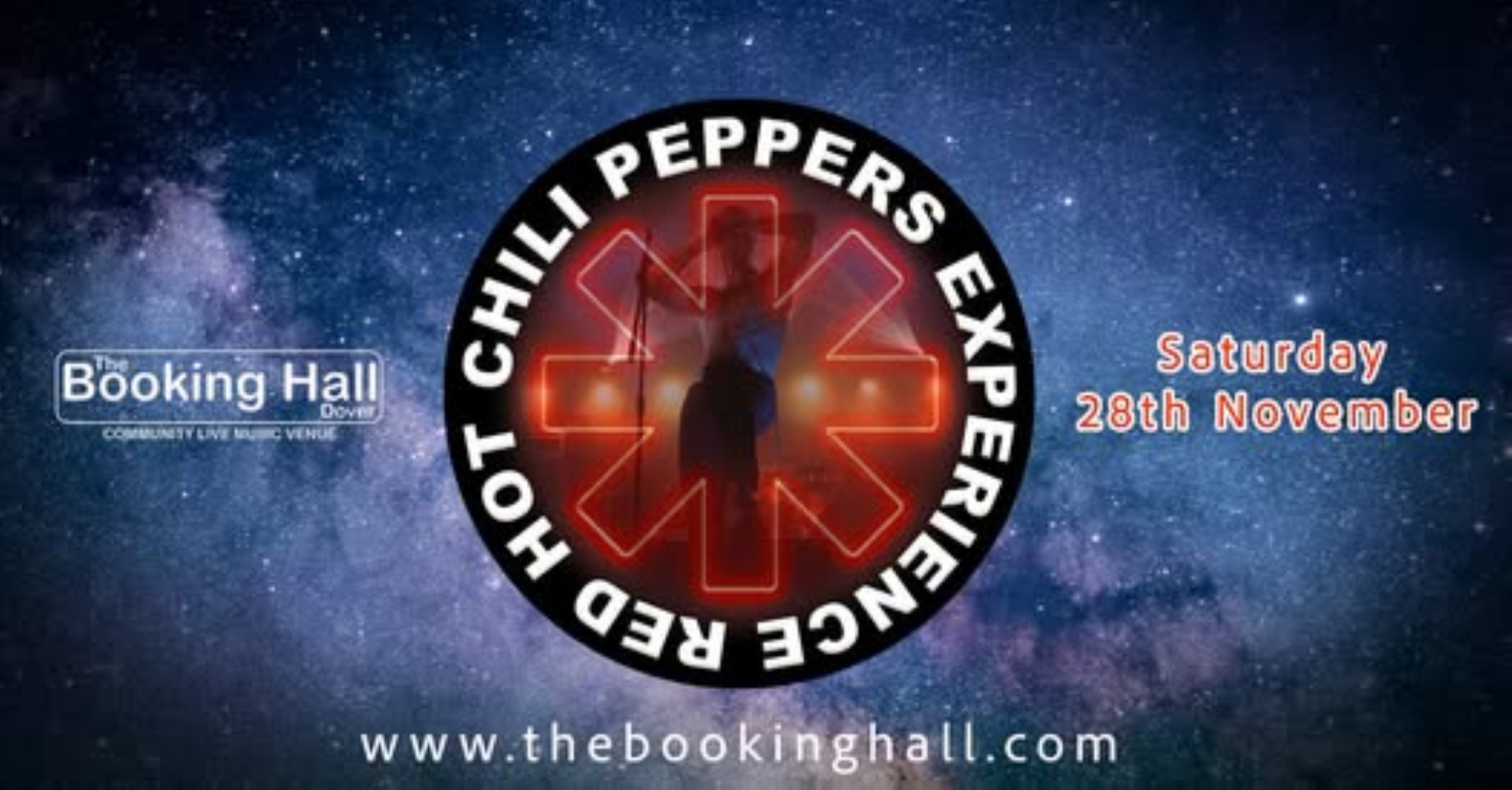 A circle on a starry background with the words Red Hot Chilli Pepper Experience written around the edge