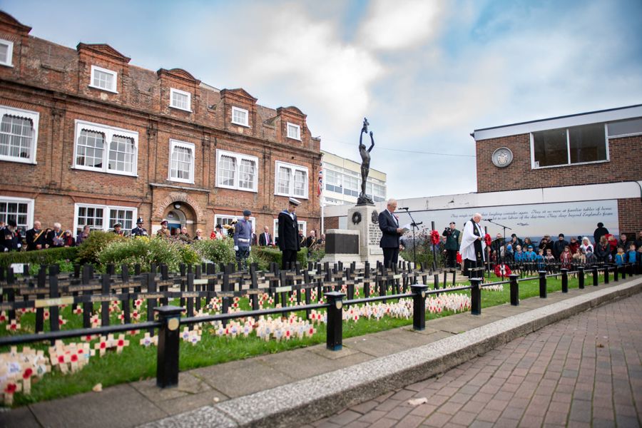 Remembrance service in front of Maison Dieu House, Dover