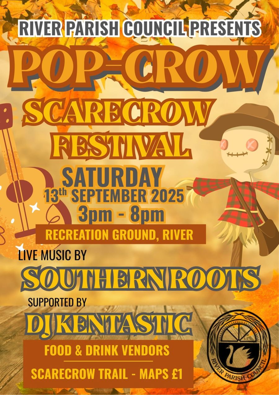 Event poster featuring a scarecrow and a guitar