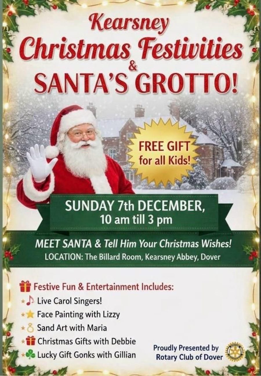 A colourful poster with an image of Father Christmas and event details