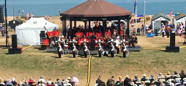 Image of the HM Royal Marines Band playing at the Deal memorial bandstand