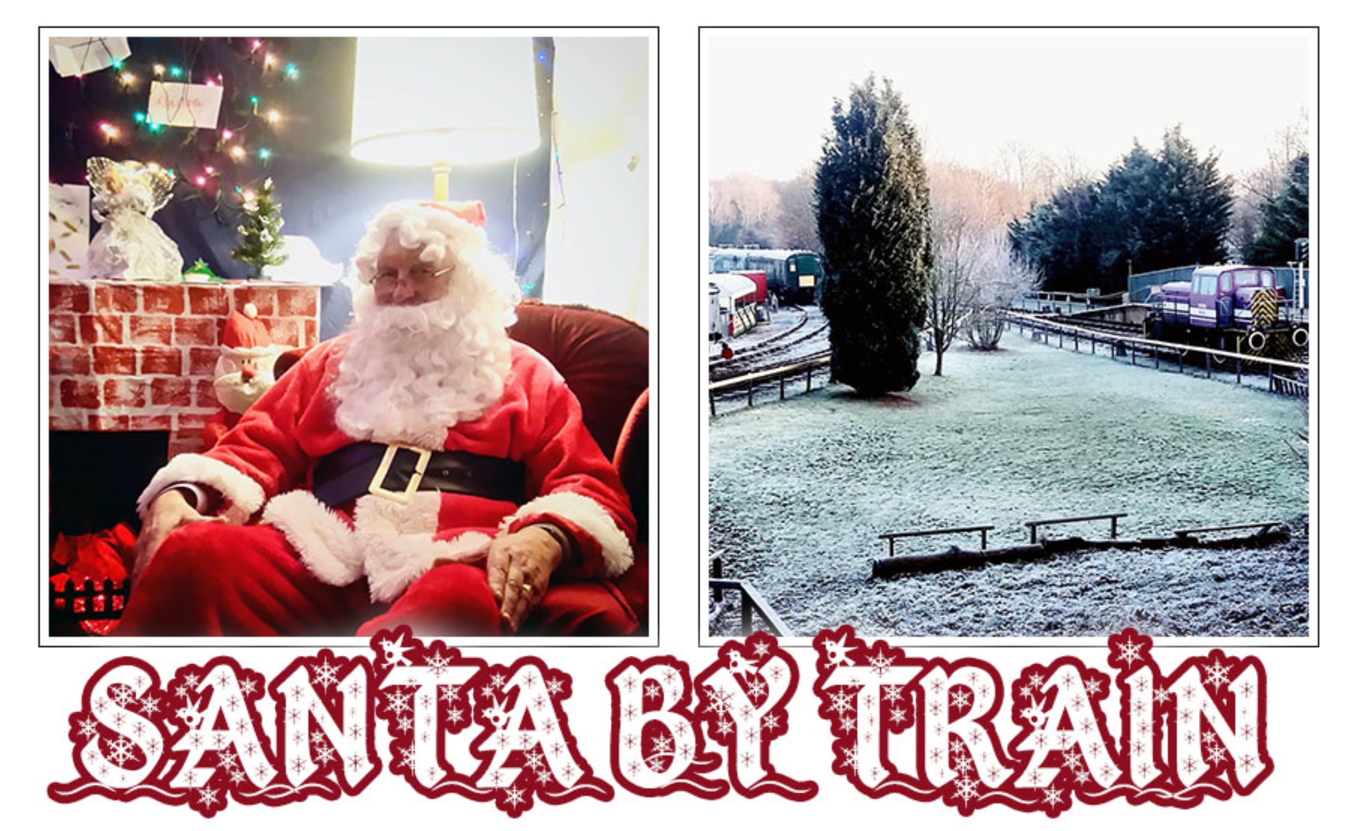 Santa sitting in front of a fireplace