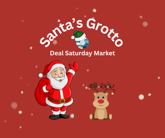 A Deal Town Council Saturday Market design showing a cartoon Santa and reindeer