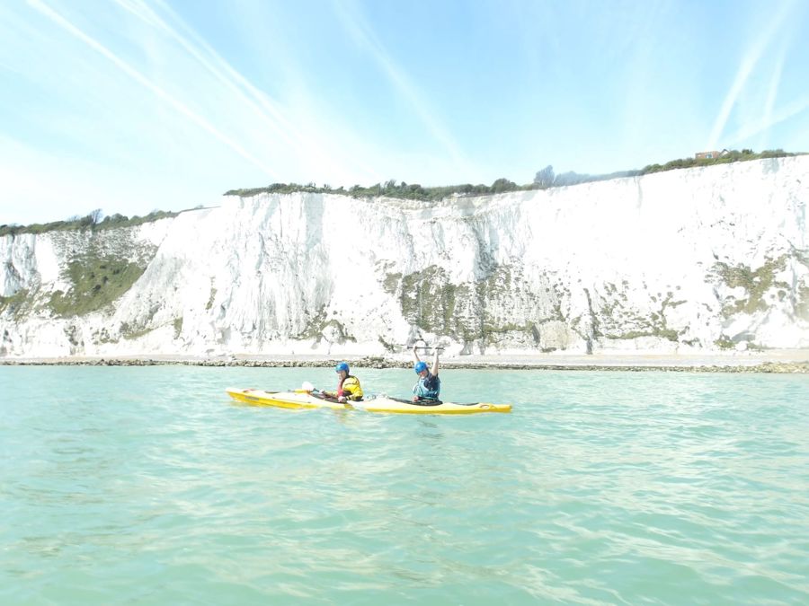 Two yellow sea kayaks in the sea 