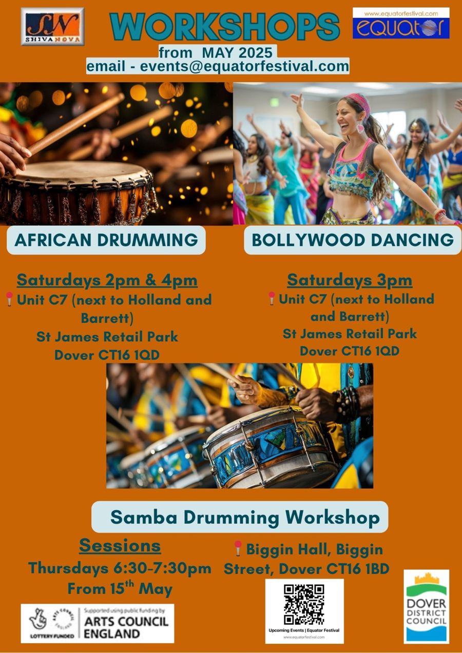 Poster advertising drumming and dancing workshops