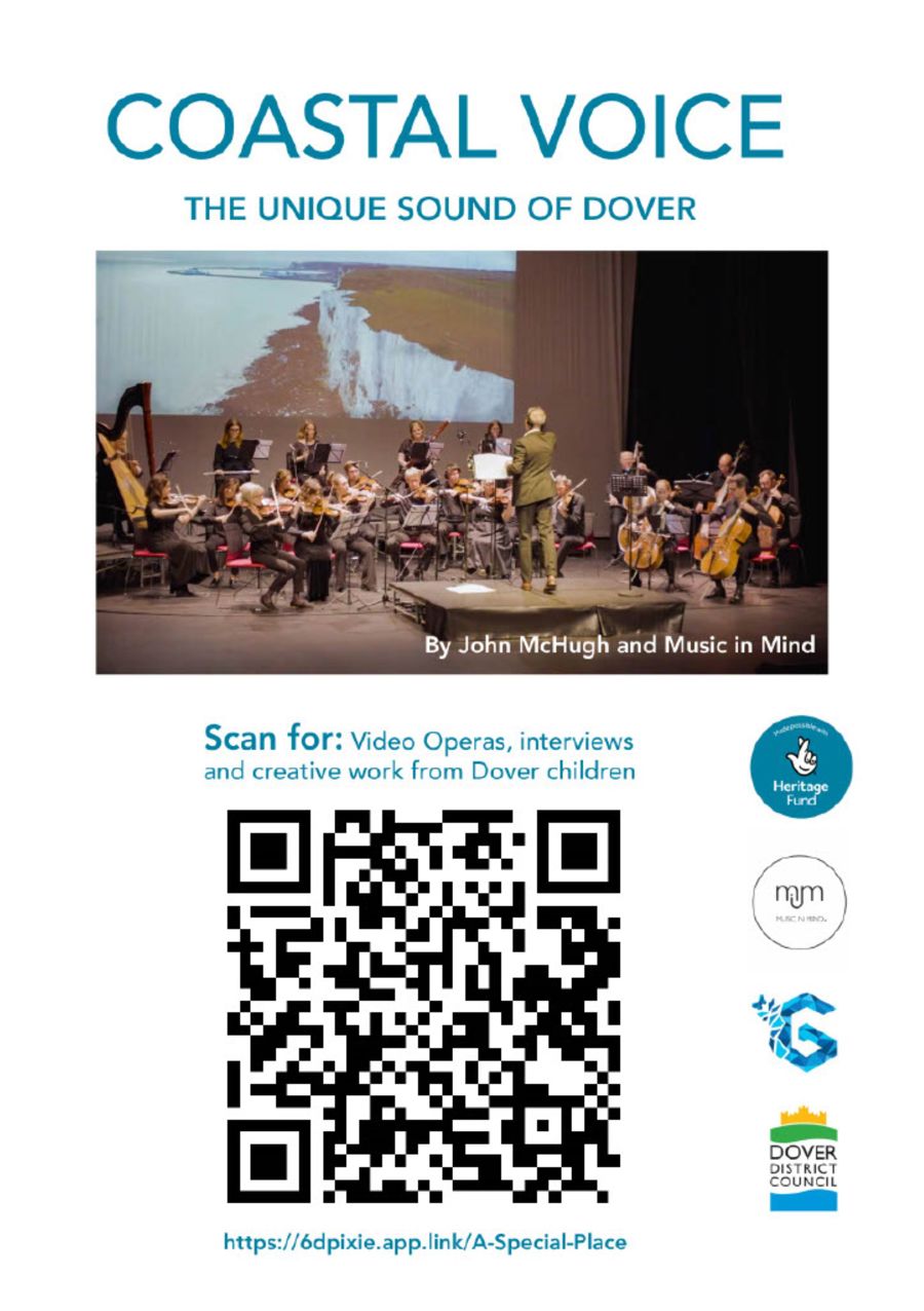 A poster with an image of an orchestra playing and a qr code