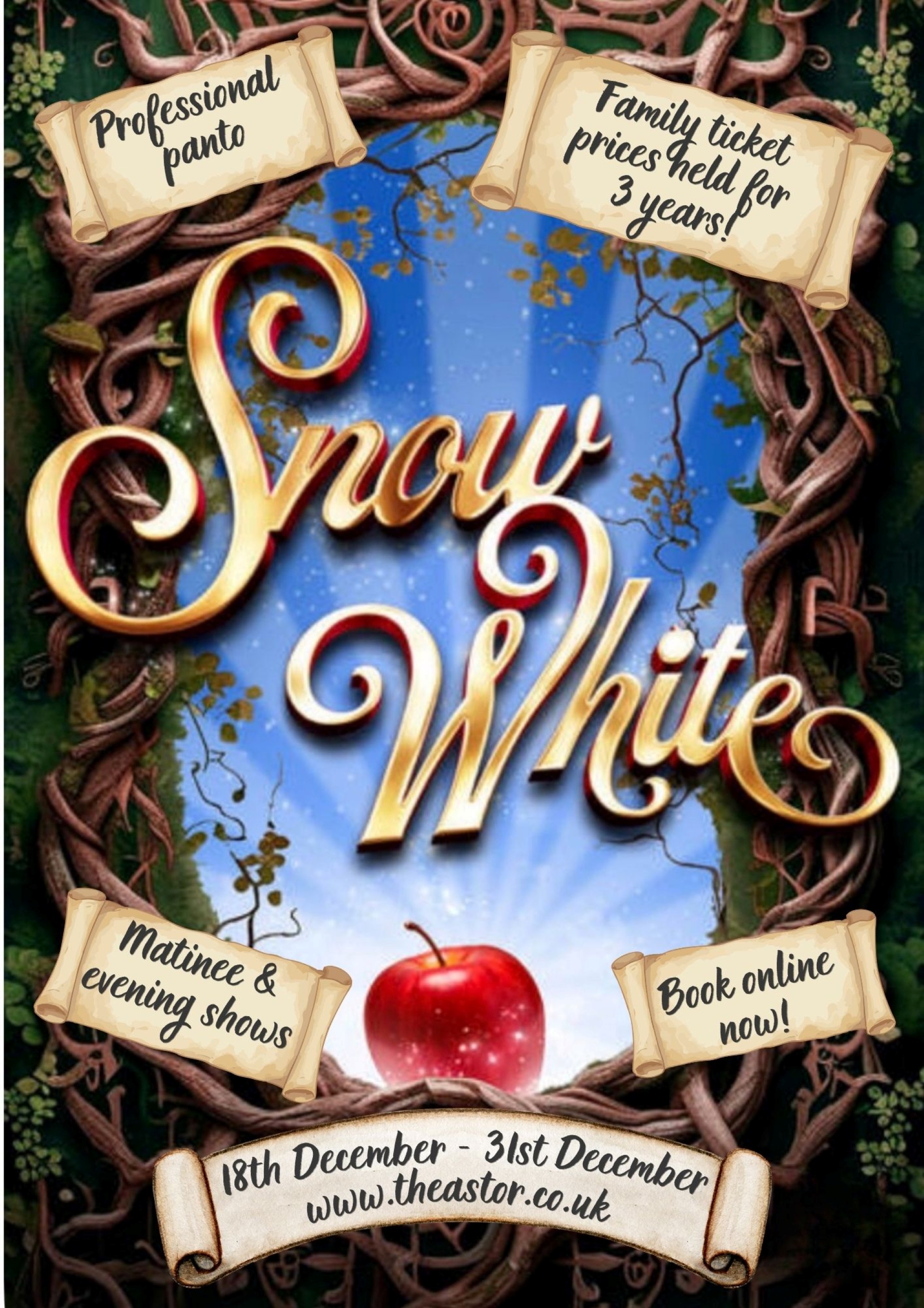 Poster featuring a red apple in a forest