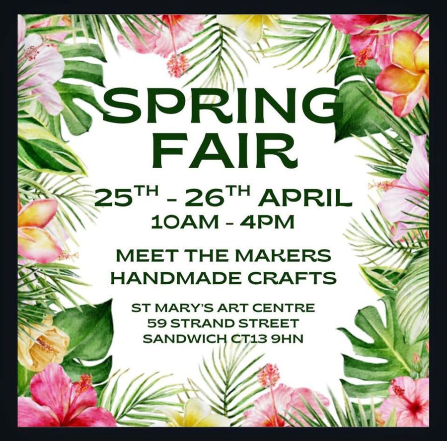Colourful flowers surrounding a poster for a Spring Fair 25th & 26th April 10am - 4pm