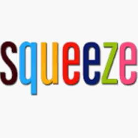 Each letter of the word Squeeze written in different colours