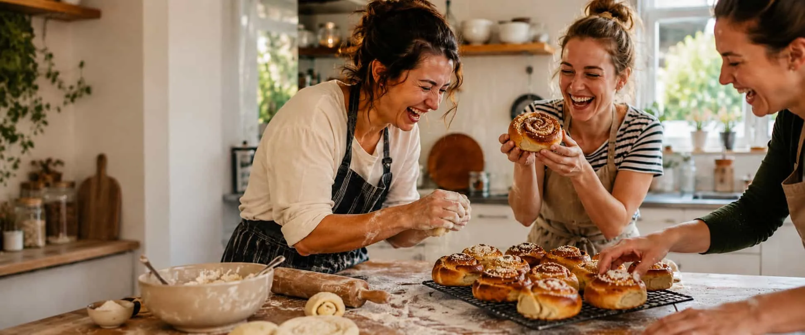2 ladies making Chelsea buns