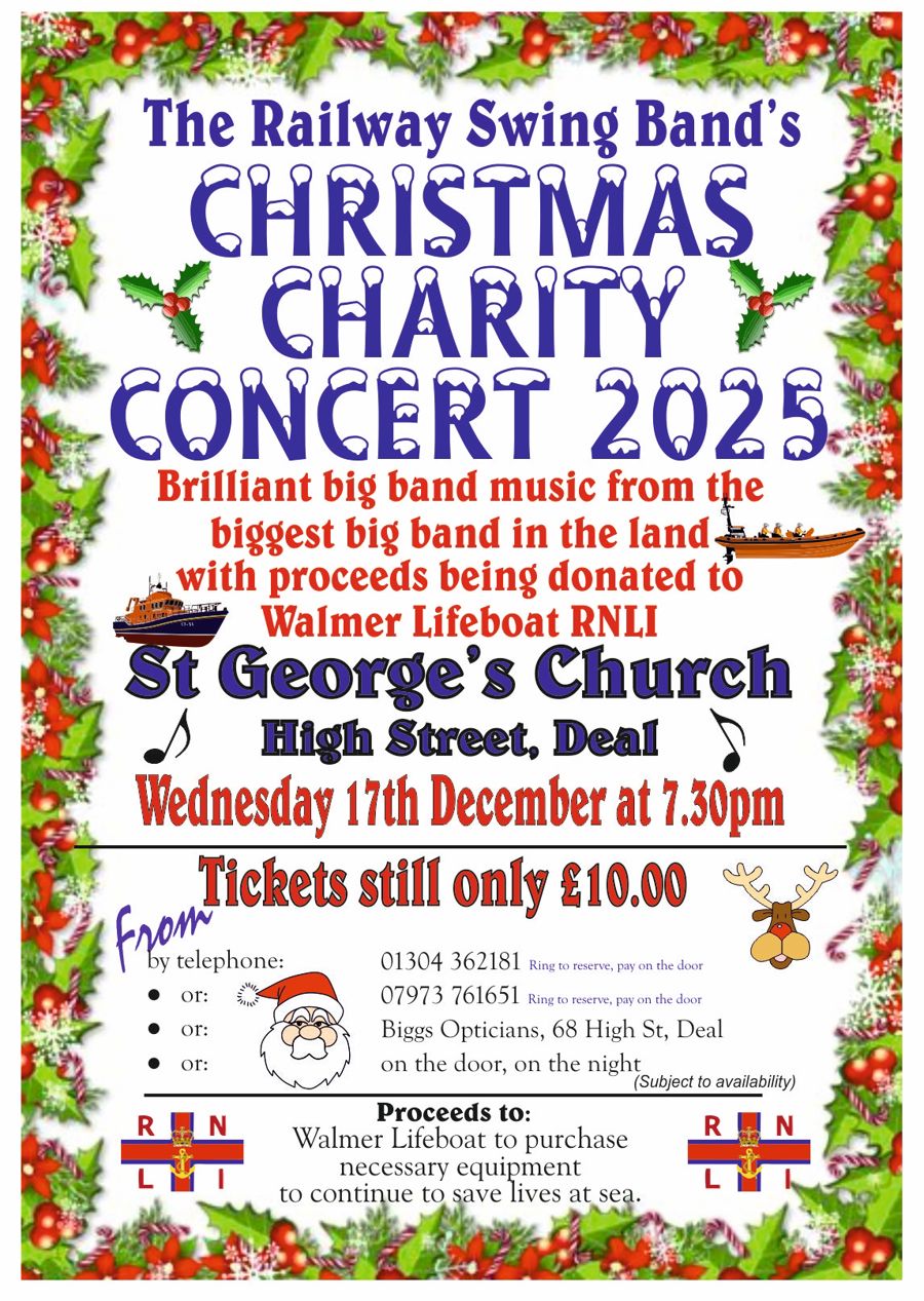 Advertising poster for Railway Swing Band Charity Concert at St Georges Church, Deal on 17th Nov 2025