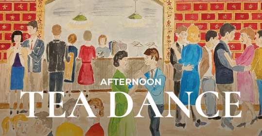A colourful painting of people dancing