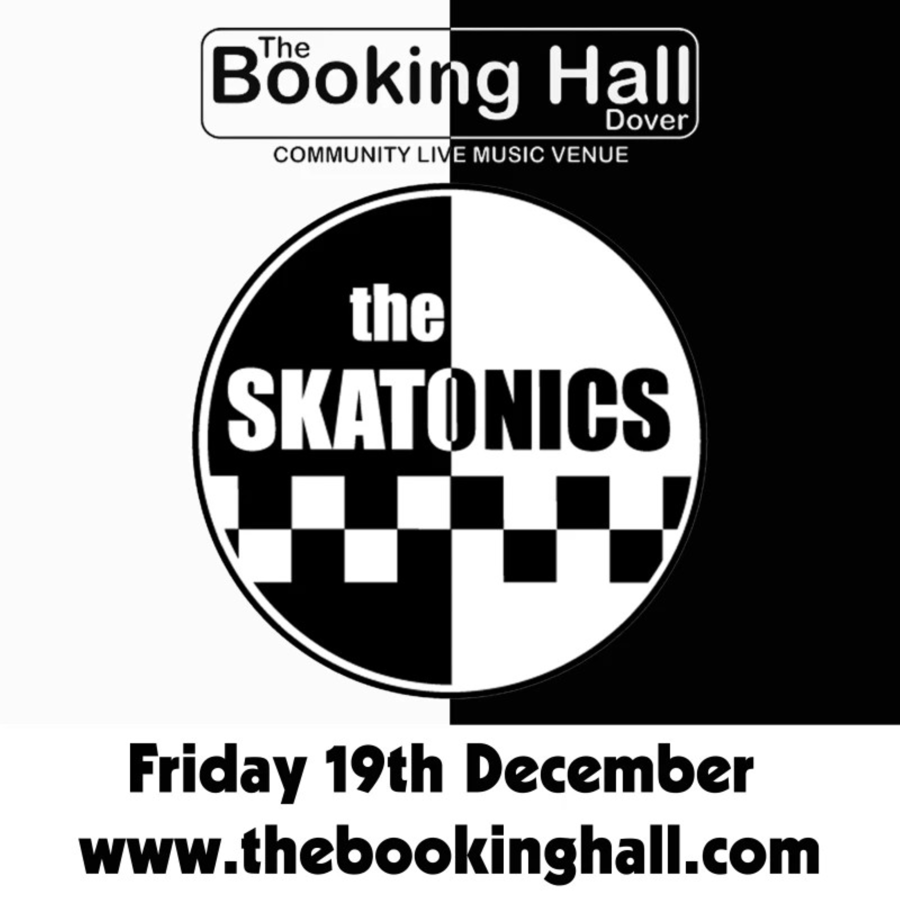 Black and white circle with the words Skatonics on it
