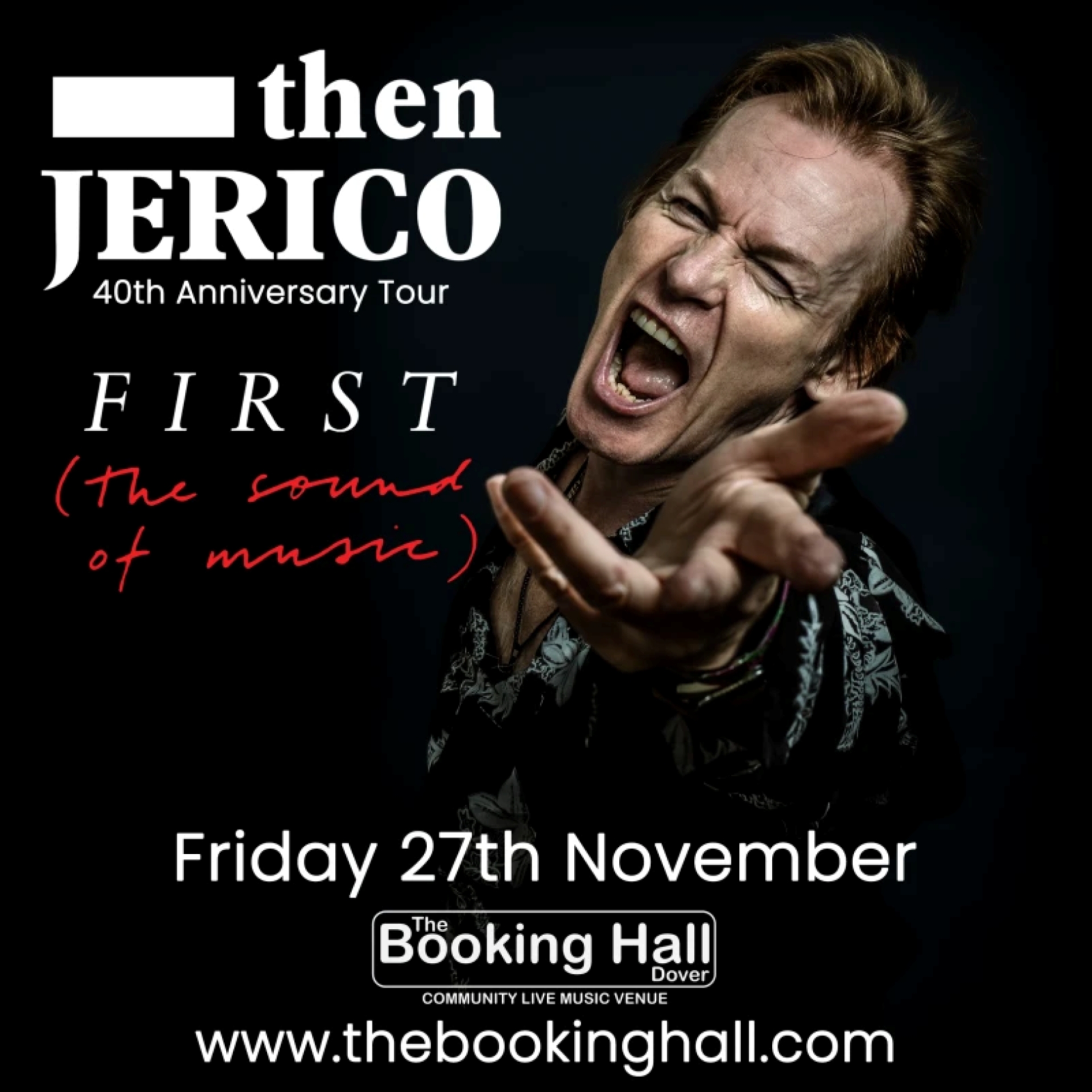 Young man with mouth opened wide and a hand outstretched in front of his face, then Jericho
