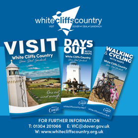 Three White Cliffs Country tourism leaflets and contact details for visitor information.