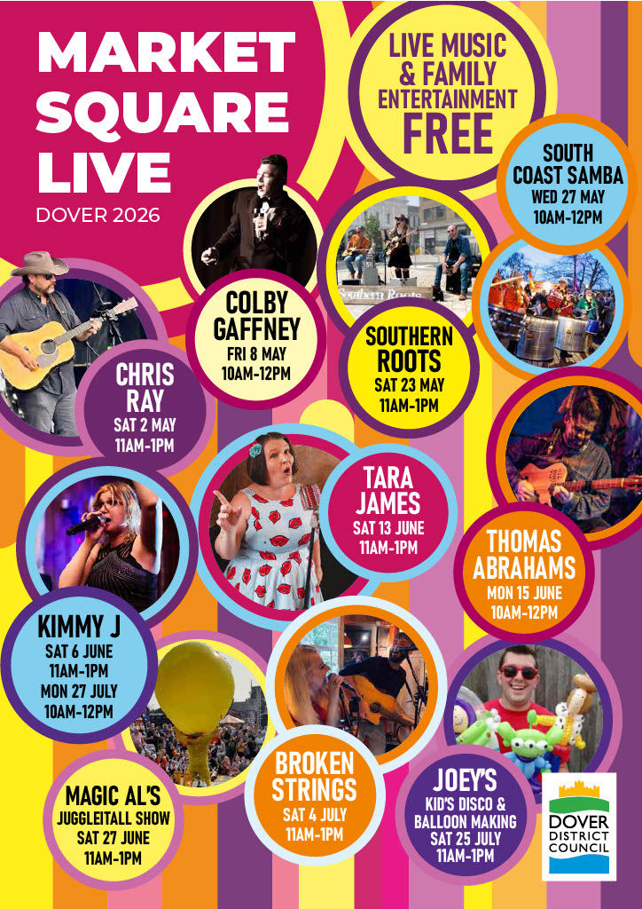 Colourful poster showing acts 