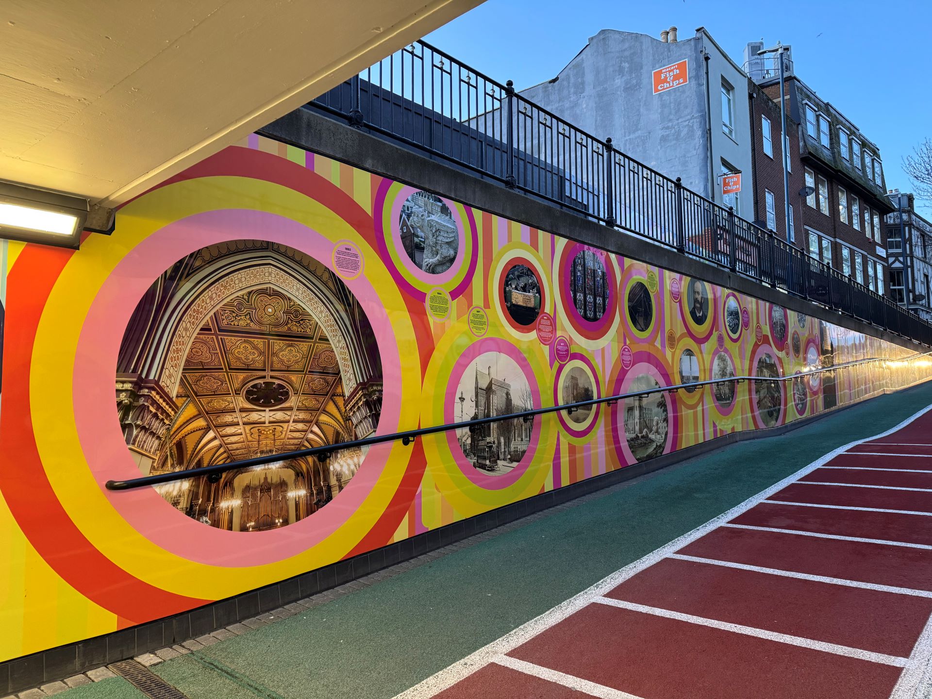 Colourful wall with large circular images