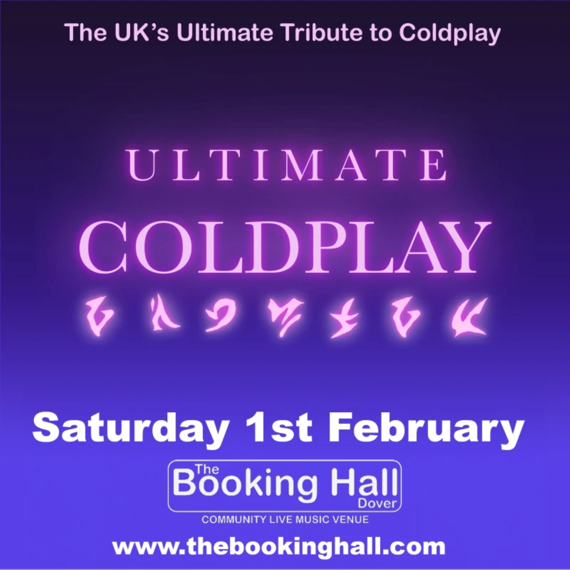 The words Ultimate Coldplay in pink on a blue background.