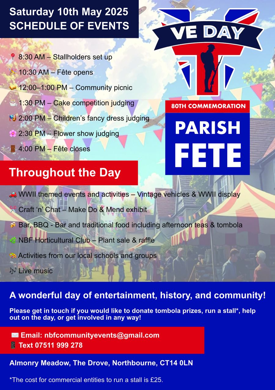 Poster of Northbourne Parish Fete for VE Day 80
