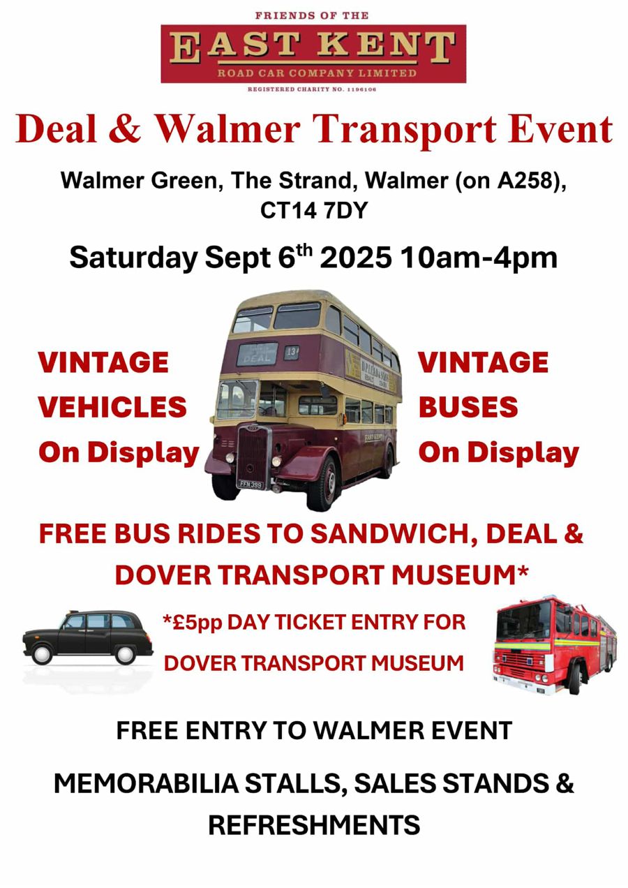 Poster with event details and photos of vintage vehicles