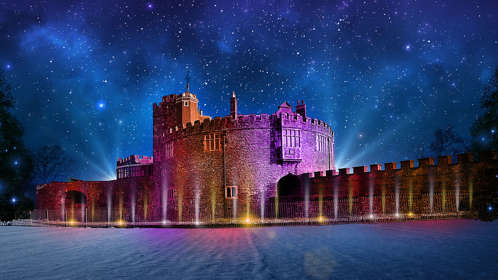 Walmer Castle lit at night.