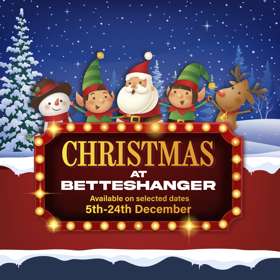 Cartoon poster with Father Christmas, elves, reindeer and snowman